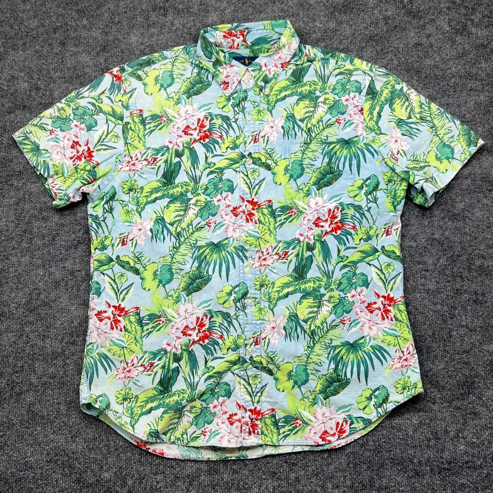 Polo Ralph Lauren Men's XL Slim Fit Oxford Colorful Floral Hawaiian Cotton Shirt